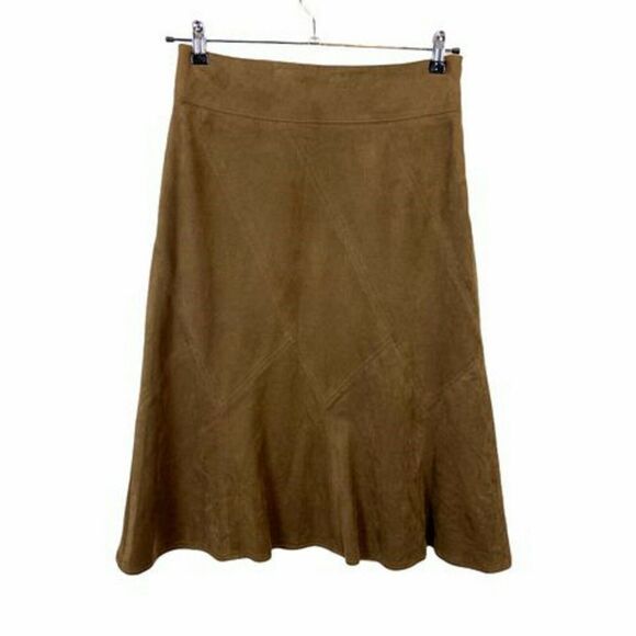 Renuar Patchwork Panel A-Line Skirt Womens Brown Cool Faux Suede Casual Size 4 - Picture 2 of 16